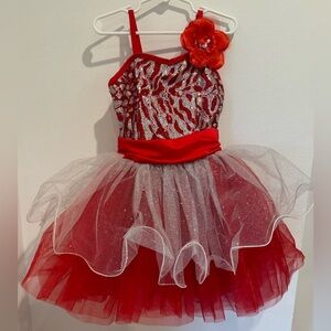 A Wish Come True Girl Red Floral Sequin Dance Tutu Leotard Costume Size